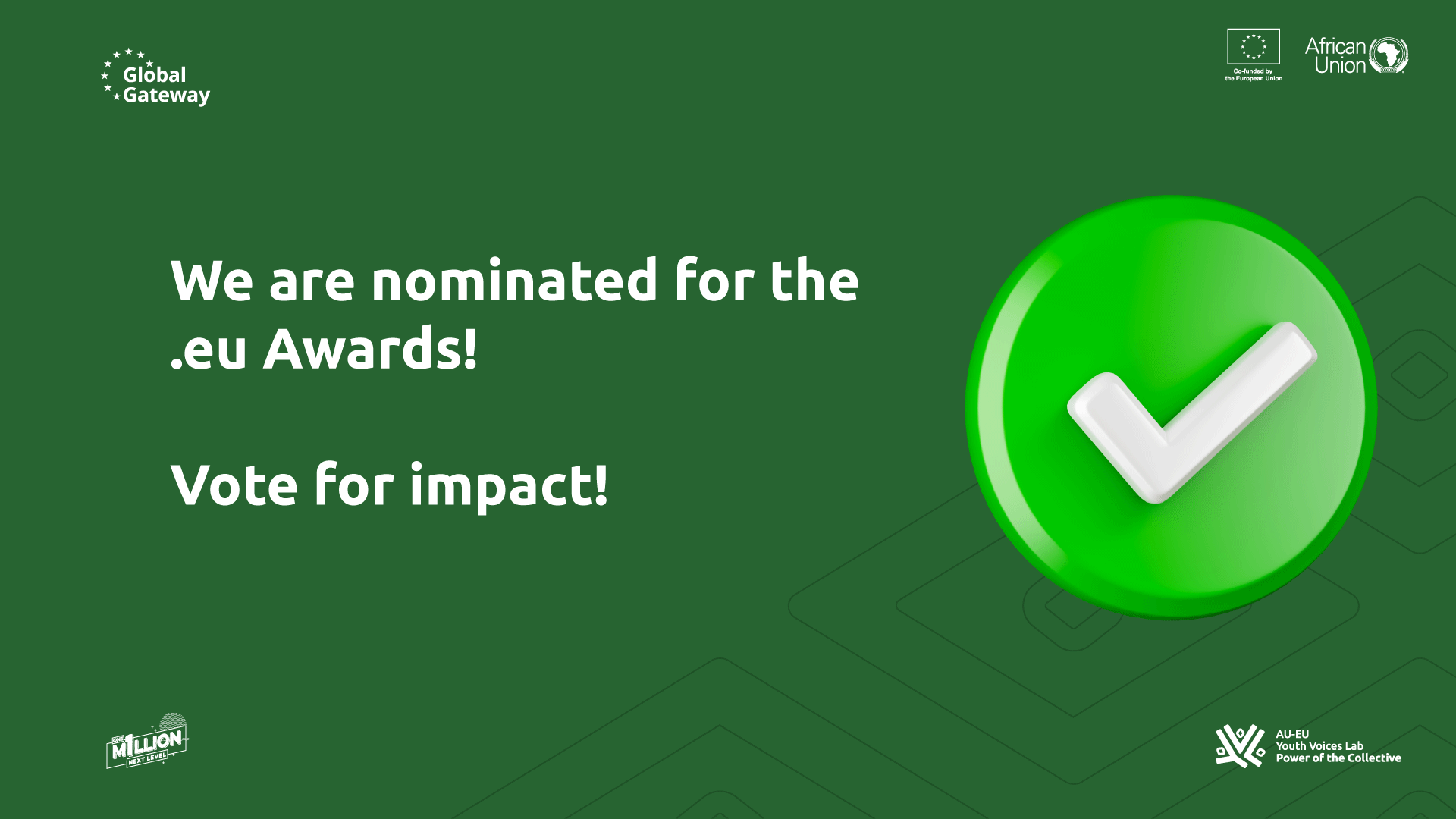 Nomination announcement for the AU–EU Youth Voices Lab at the .EU Web Awards 2025.